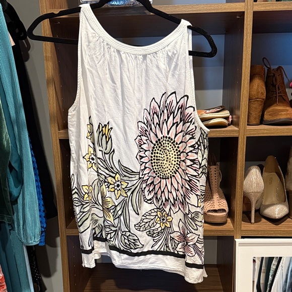 LOFT White Floral Tank Top - Picture 1 of 2